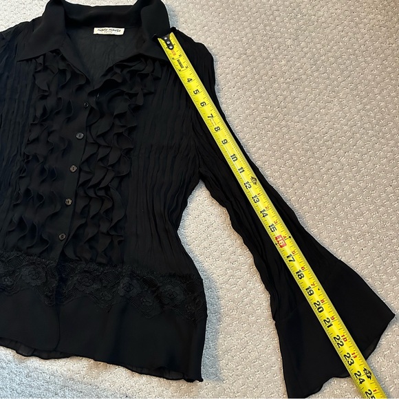 Michele Michelle Y2K Vintage Black Ruffle Button-Up Blouse, Petite Small - Picture 7 of 7